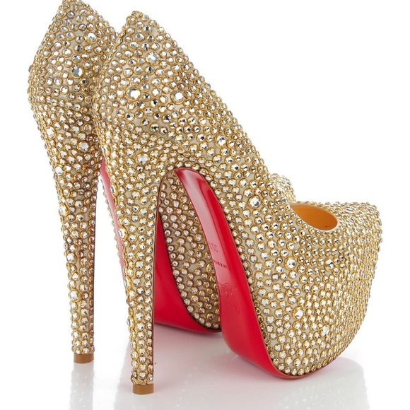 CHRISTIAN LOUBOUTIN Gold Crystal Daffodile straps 160 heels - Picture 4 of 16
